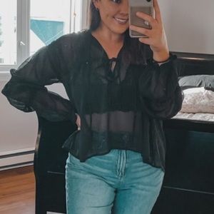 Puffy Sleeve Draped Chiffon Blouse